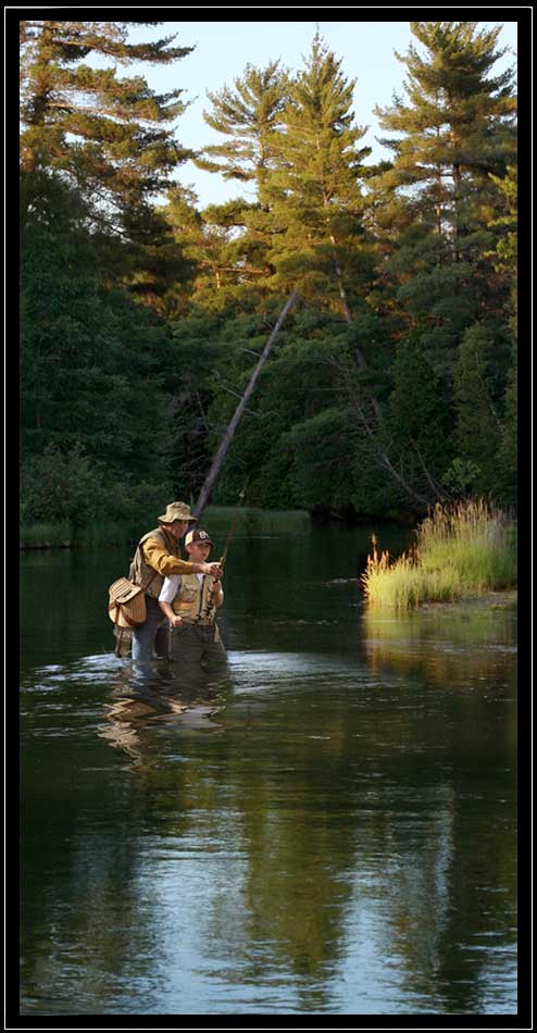 Painting of father and son fishing in river