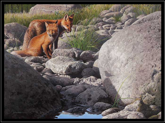 A pair of wolves in the winter moonlight