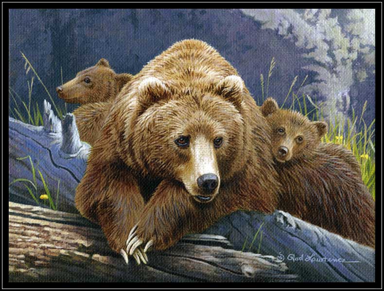Painting of grizzly bear family